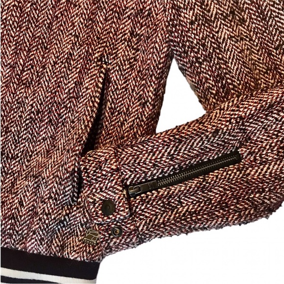 Scotch & Soda Mens Herringbone Bomber Jacket - Burgundy & Cream Textured Jacket - Picture 6 of 12